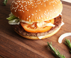 burger on a wooden background