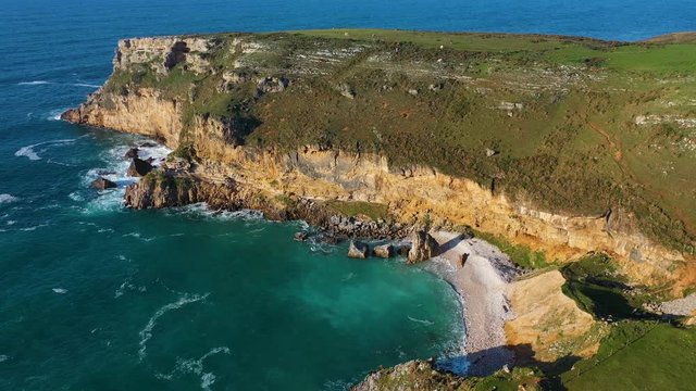 Aerial view of Fuentes Beach, Parque Natural de Oyambre, Municipality of San Vicente de la Barquera, Cantabrian Sea, Cantabria, Spain, Europe