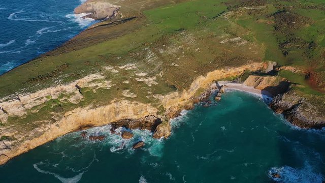 Aerial view of Fuentes Beach, Parque Natural de Oyambre, Municipality of San Vicente de la Barquera, Cantabrian Sea, Cantabria, Spain, Europe