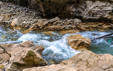 The rapid flow of a mountain river