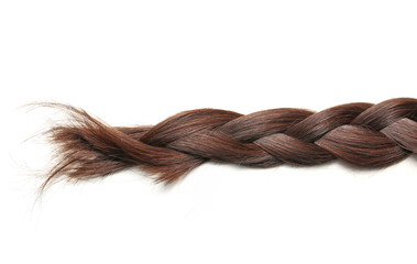 Beautiful braided hair on white background