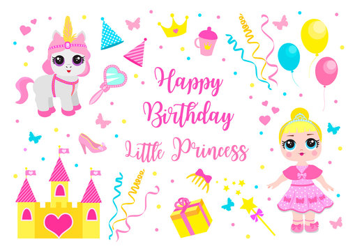 Happy birthday greeting or invitation card for a little princess
