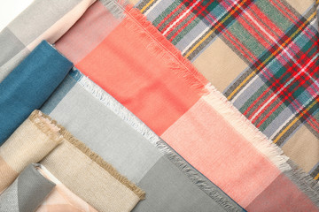 Beautiful scarves as background, closeup