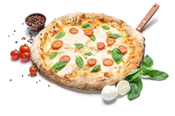 Delicious pizza Margherita on white background