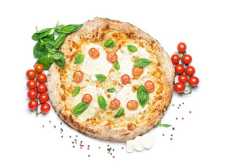 Delicious pizza Margherita on white background