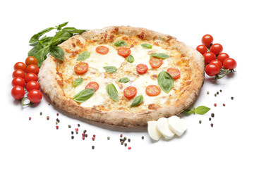 Delicious pizza Margherita on white background