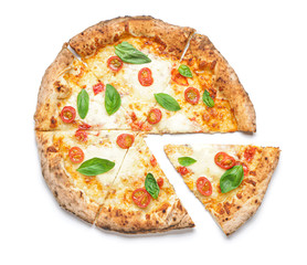 Delicious pizza Margherita on white background