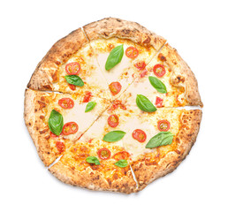Delicious pizza Margherita on white background