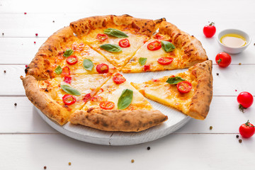 Delicious pizza Margherita on table