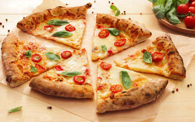 Delicious pizza Margherita on table
