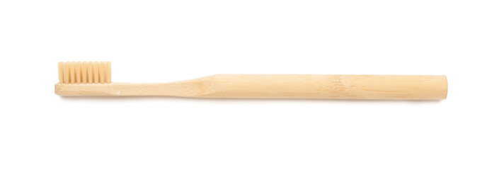 Wooden tooth brush on white background