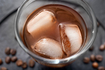 Glass of tasty iced coffee, closeup