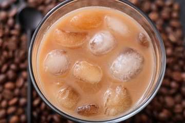 Glass of tasty iced coffee, closeup