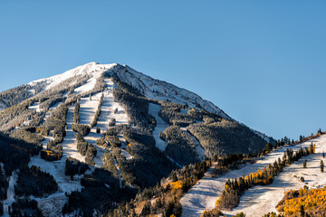 Aspen, Colorado buttermilk or highlands ski slope hill peak in rocky mountains view on sunny day...
