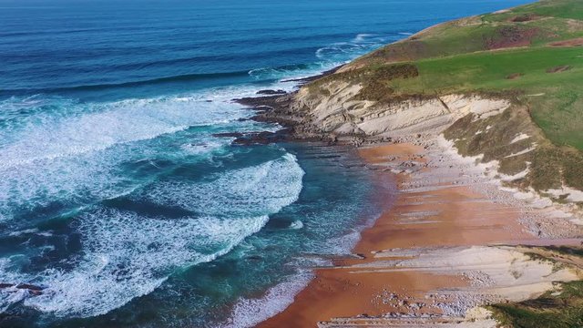 Aerial view of Tagle beach, El SableTagle, Suances Municipality, Cantabrian Sea, Cantabria, Spain, Europe