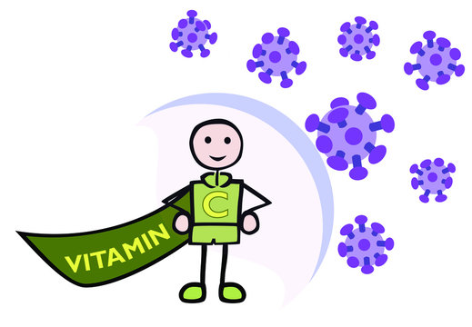 concept_health_vitamin c_green superhero shielded against a virus attack_by jziprian