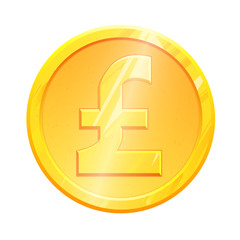 Golden pound sterling coin GBP symbol on white background. Finance investment concept. Exchange United Kingdom currency Money banking illustration. Business income earnings. Financial sign vector