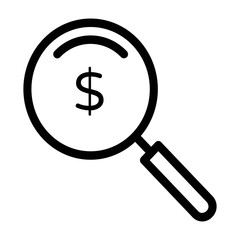 Magnifier with dollar sign icon. Find, search for money symbol.