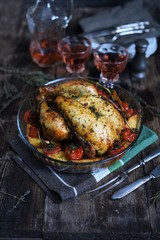  Tasty roasted turkey or chicken.  Grilled chicken  with vegetables.