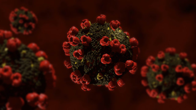 Coronavirus 2019-nCoV Wuhan. SARS-CoV-2 known as 2019-nCoV, COVID-19. Realistic medical illustration 3d render.