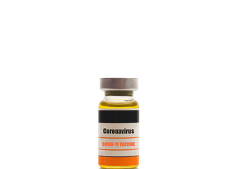 An illustrative concept of a generic unbranded bottle of Coronavirus COVID-19 Vaccine isolated on a white background   