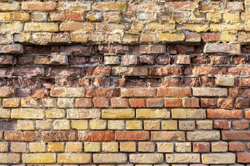 Close-up texture of the old red brick wall. Abstract close-up brick wall background.