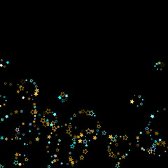 Gold, Blue stars, sprocket, shiny confetti. 