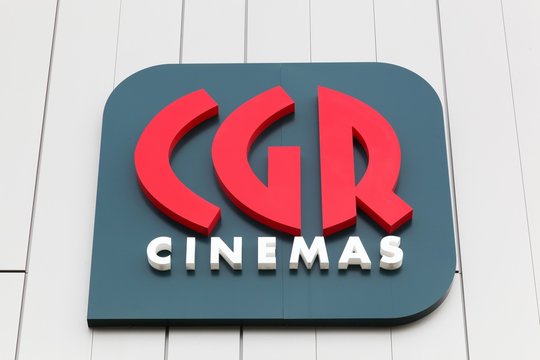 Villefranche, France - September 22, 2019: CGR cinemas logo on a wall. CGR cinema is the largest French operator in number of establishments