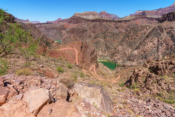 hiking zig zag on the south kaibab trail in grand canyon national park, arizona, usa