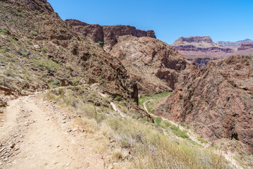 hiking the bright angel trail in grand canyon national park, arizona, usa