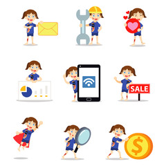 Set character of woman for avoiding shark attacks when swimming on the beach.