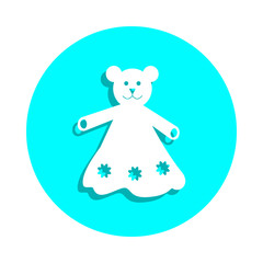 Toy bear in dress badge icon. Simple glyph, flat vector of toys icons for ui and ux, website or mobile application