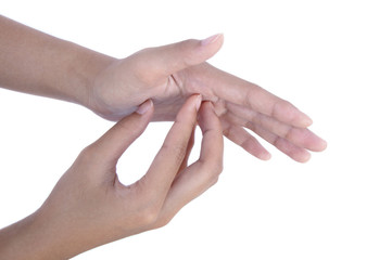 Rub both palm with  fingertips. isolated on white background