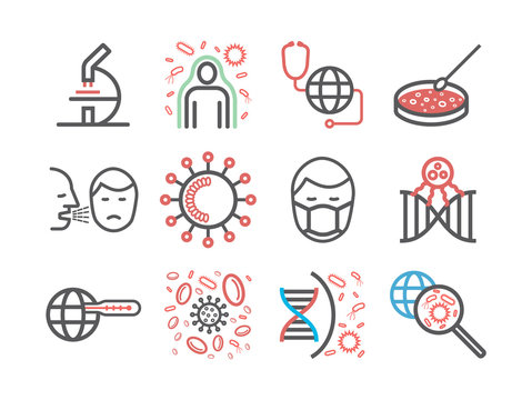 World virus line icons. Symptoms. Vector signs for web graphics