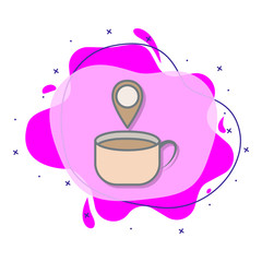 Dot on card cups of coffee colored liquid bacdge icon. Simple color vector of coffee icons for ui and ux, website or mobile application