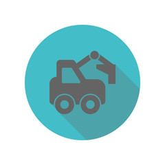 Construction, digger, excavator long shadow icon. Simple glyph, flat vector of transport icons for ui and ux, website or mobile application