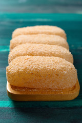 mochi or glutinous rice dumplings on a wood table
