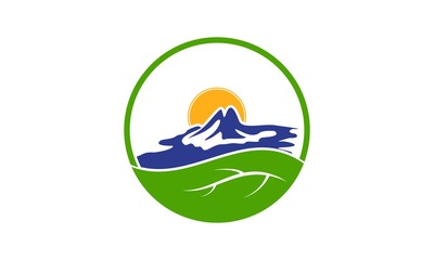 Volcano and the sun vector logo design
