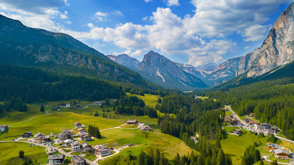 Scenic view of the beautiful landscape in the Alps. The beautiful mountain attracts tourist to Dolomites travel in Northern Italy. Europe. 