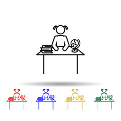 Home schooling, schoolgirl multi color icon. Simple thin line, outline vector of home schooling icons for ui and ux, website or mobile application
