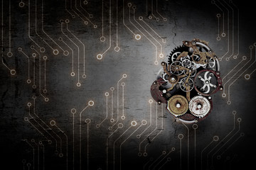 Gears and cogs macro . Mixed media