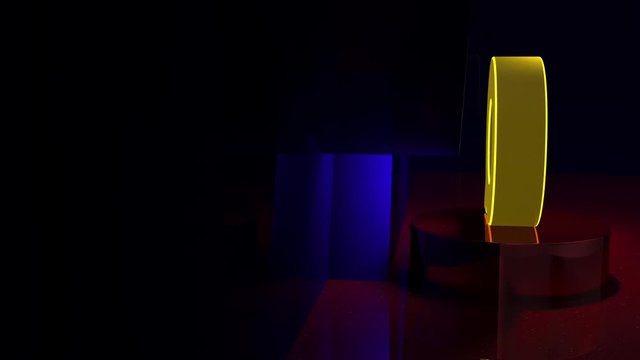 3D Render animation letter font alphabet transition 4K. Typographic design element. Yellow font on a blue background with red fragments.