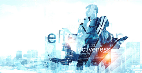 Obraz premium Group of business people outlines with lit background