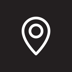 Simple map pin. Concept of global coordinate, dot, needle tip, ui. Flat style trend modern brand graphic design on black background