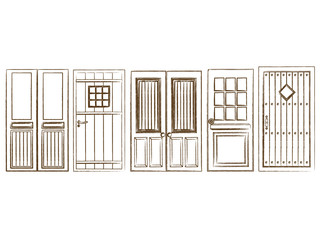 アンティークなドアのイラストのセット