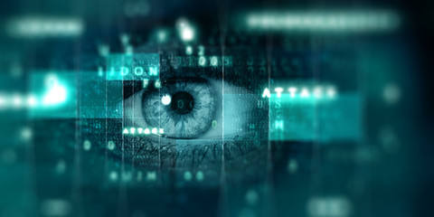 Close up of woman eye in process of scanning