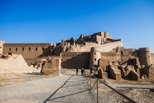 Landscape view of the world's largest adobe Arg e Bam, ruin and ancient Persian historical site. Famous travel landmark for sightseeing heritage tourism in Bam, Kerman province, Iran.