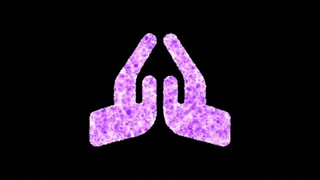 Symbol praying hands shimmers in three colors: Purple, Green, Pink. In - Out loop. Alpha channel Premultiplied - Matted with color black