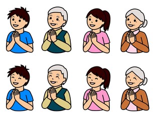 笑顔で両手を合わせる人々