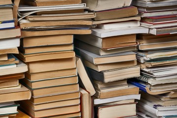 Pile of old books in the attic